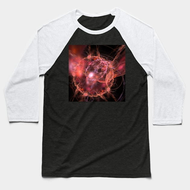 Fractal solar explosion in orange on black Baseball T-Shirt by hereswendy